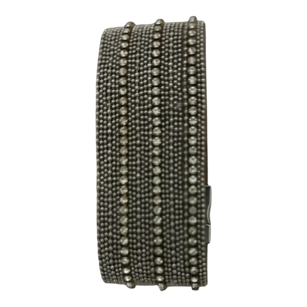 Bracelet Layered with Rhinestone and Silver Beads Women]s Silver/Tan